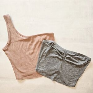 Bozzolo *2* Knit Tops Brown One Shoulder & Grey Strapless NWOT Large